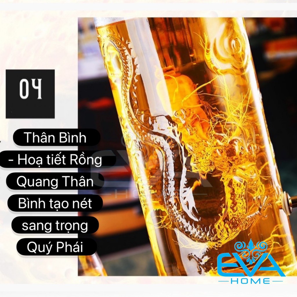 Bình Ngâm Thuỷ Tinh 8 Lít Dáng Trụ Hoa Văn Rồng - TR8L M1744