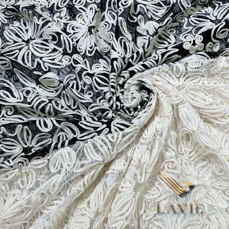 Vải Ren Thêu Hoa 102 cao cấp nhà Lavie, mềm mại duyên dáng, vải may váy, áo cưới, đồ lót, đồ nội thất