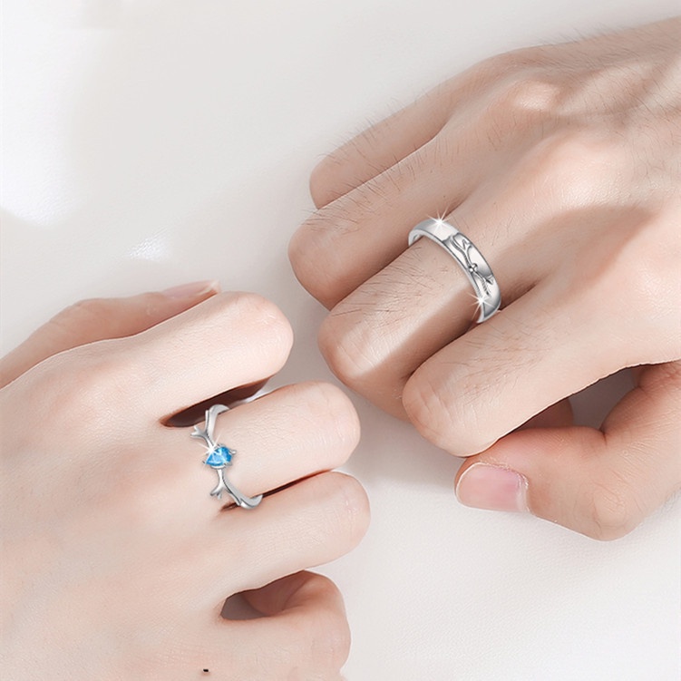 Cặp Nhẫn Đôi Mạ Bạc Có Thể Điều Chỉnh Xu Hướng Cho Nam Nữ