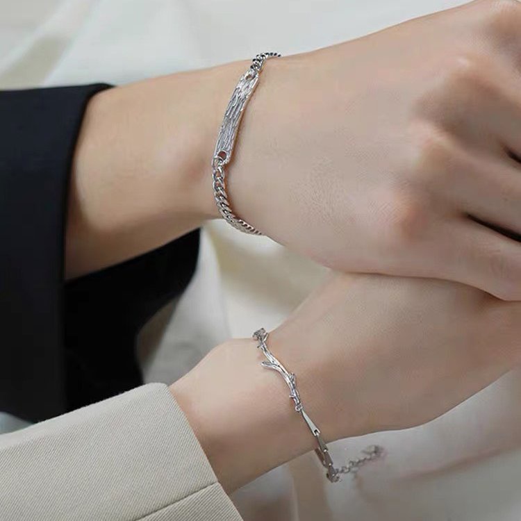 Vòng tay mạ bạc 925 thiết kế đơn giản thời trang cho cặp đôi nam nữ kiểu dáng hình Núi & Cây