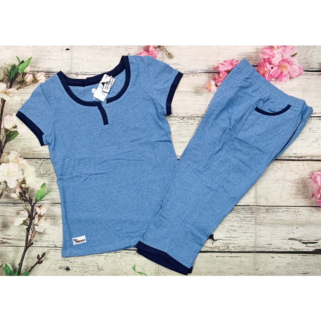 Bộ mặc nhà quần lửng chất thun Cotton Tẩy dày dặn Gia Hồi