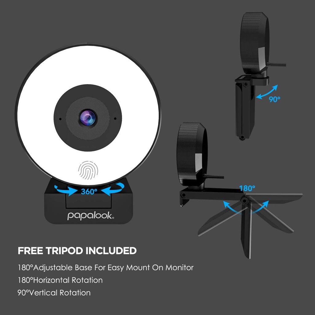 Webcam PAPALOOK PA552 phát trực tiếp game có vòng đèn FHD 1080p 30fps và micro kép + tripod cho Windows 7/8/10 Mac | BigBuy360 - bigbuy360.vn