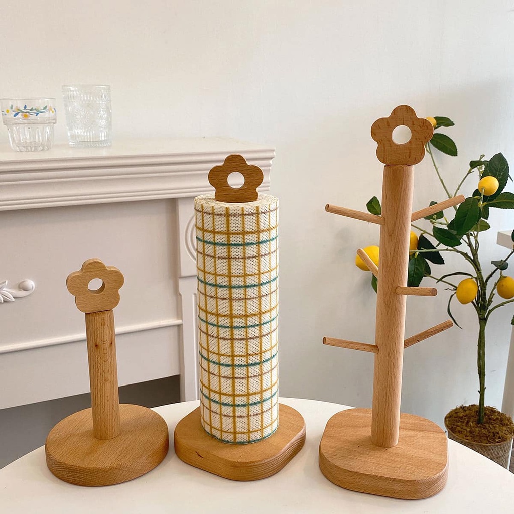 Giá gỗ treo ly, cốc 6 móc Vintage