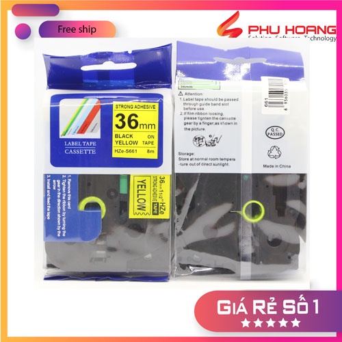 Băng nhãn Brother Nhãn in Hze-S661 , 36mm*8m, chữ đen nền vàng, Black on Yellow, siêu dính