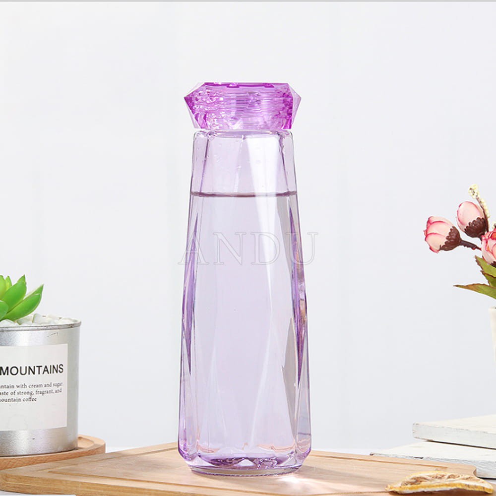 Bình thủy tinh kim cương, bình đựng nước nhiều màu 450ml cải tiến siêu nhẹ, siêu chịu nhiệt, cực bền