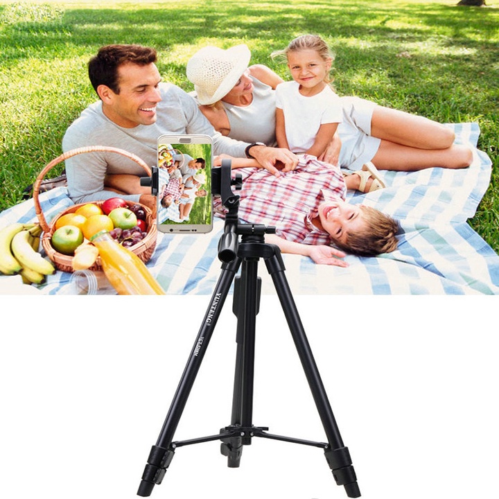 Tripod điện thoại, chân đế máy ảnh Yunteng VCT 5208 kiêm giá đỡ kèm remote Bluetooth, kẹp điện thoại và túi đựng