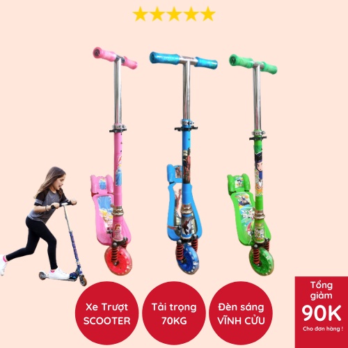 Xe trượt scooter cho bé có 3 bánh phát sáng vĩnh cửu, có thể điều chỉnh độ cao phù hợp cho bé từ 1,5 đến 5 tuổi