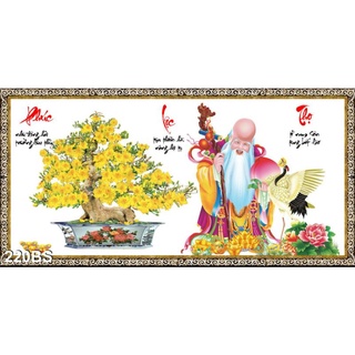 Tranh dán tường 3d chậu bonsai cây mai phúc lộc thọ 220bs - tranh chậu hoa chưng tết
