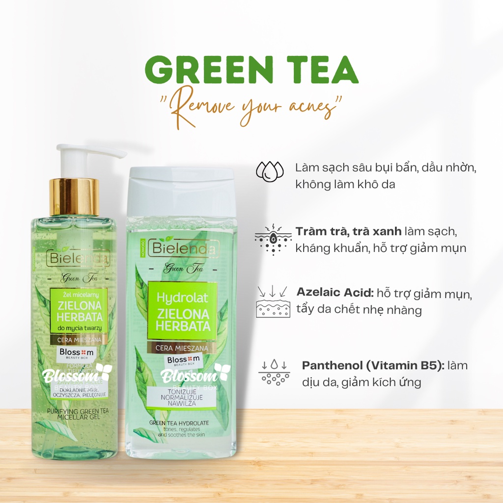 GEL RỬA MẶT Bielenda Green tea trà xanh kiềm dầu, giảm mụn 200ml