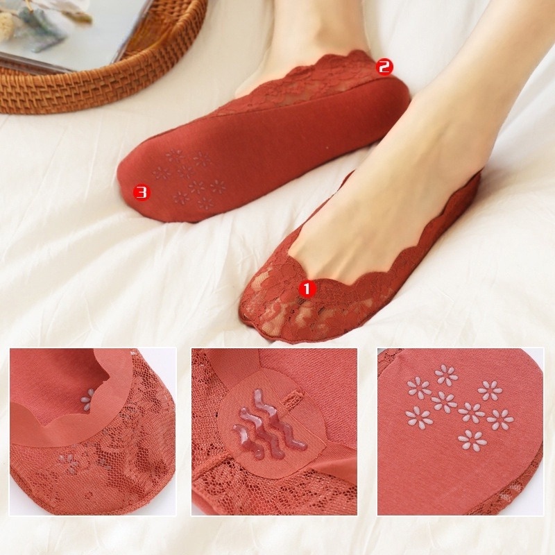 Take Talk  Vớ ren hoa ngắn tàng hình co giãn chống trượt thời trang mùa hè cho nữ cỡ 35-39