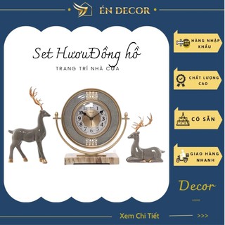 Set Hươu Trang Trí, Đồng Hồ Để Bàn, Trang Trí Nhà Cửa Én Decor