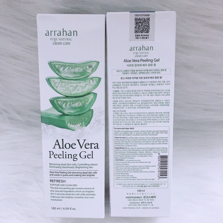 CHÍNH HÃNG -  Tẩy tế bào chết làm sạch và trắng sáng da chiết xuất từ lô hội Arrahan Aloe Vera Peeling Gel 180ml - Hàn Q | BigBuy360 - bigbuy360.vn