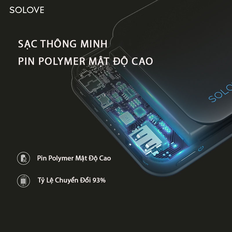 [ Sạc Nhanh 3 Trong 1  ] Sạc Dự Phòng 10000Mah SOLOVE X8 - Thiết Kế 3 Cổng Sạc USB-A, Type C &amp; Lightning Tiện Lợi