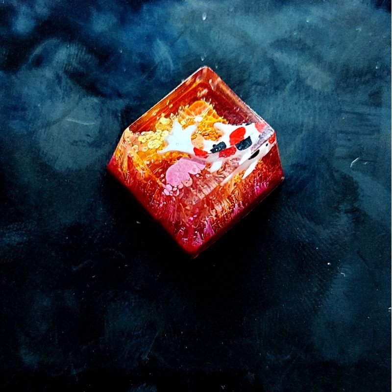 keycap resin cá koi tone đỏ vàng trang trí bàn phím cơ gaming