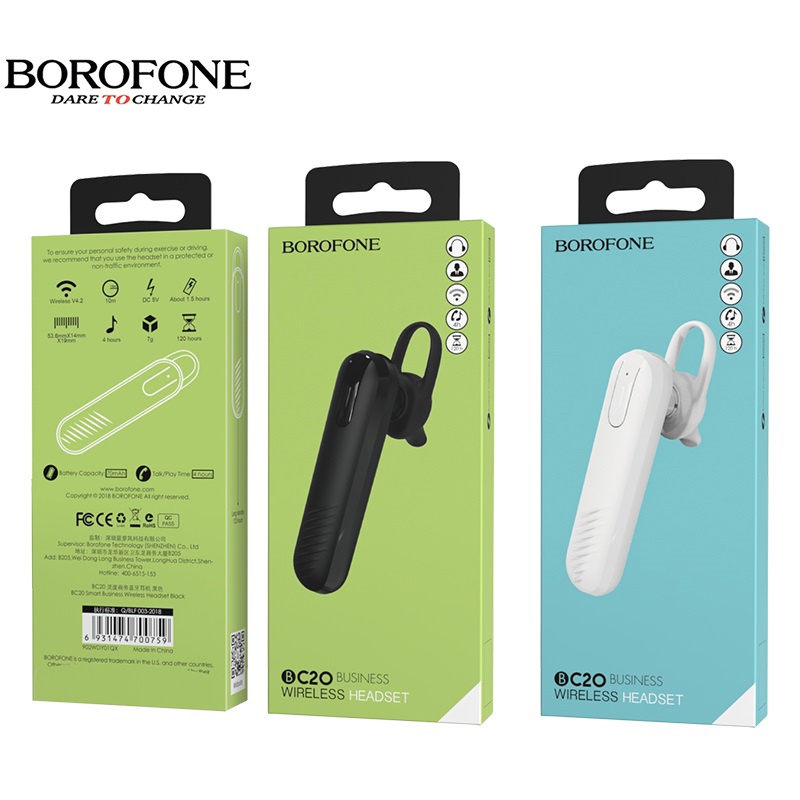 Tai nghe nhét tai bluetooth BOROFONE BC20 chống ồn, không dây, nghe nhạc đàm thoại 4 tiếng - Chính hãng