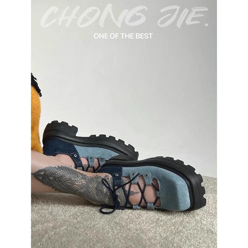 Giày Da Bít Mũi Đế Dày Tăng Chiều Cao Phong Cách Retro Anh Quốc Cho Nữ