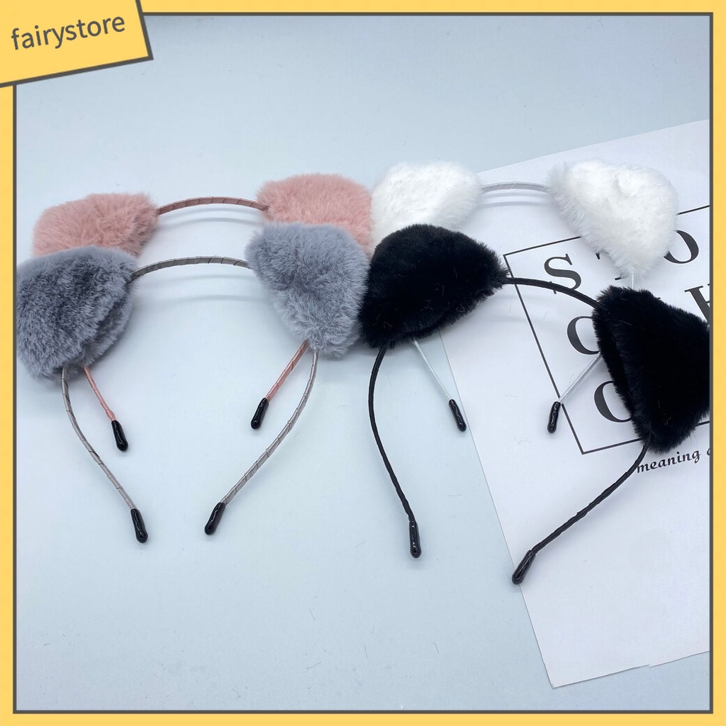 Băng Đô Cài Tóc Tai Mèo Phủ Lông Màu Sắc Ngọt Ngào Co Giãn Nhẹ Nhàng