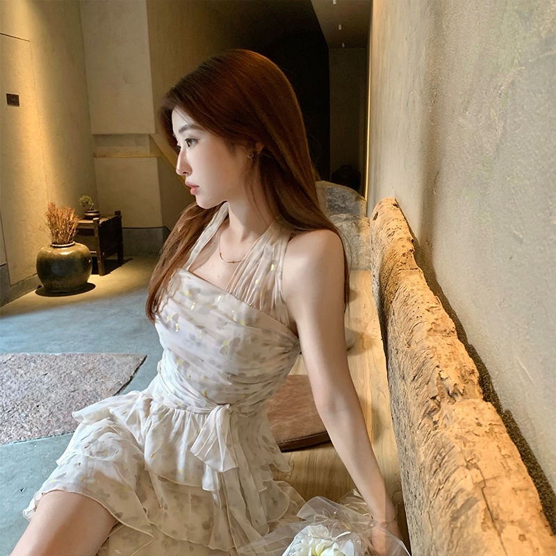 Sẵn Sàng!Đầm Voan Thiết Kế Cột Dây Mỏng Họa Tiết Hoa Màu Đồng Phong Cách Mùa Hè 2022