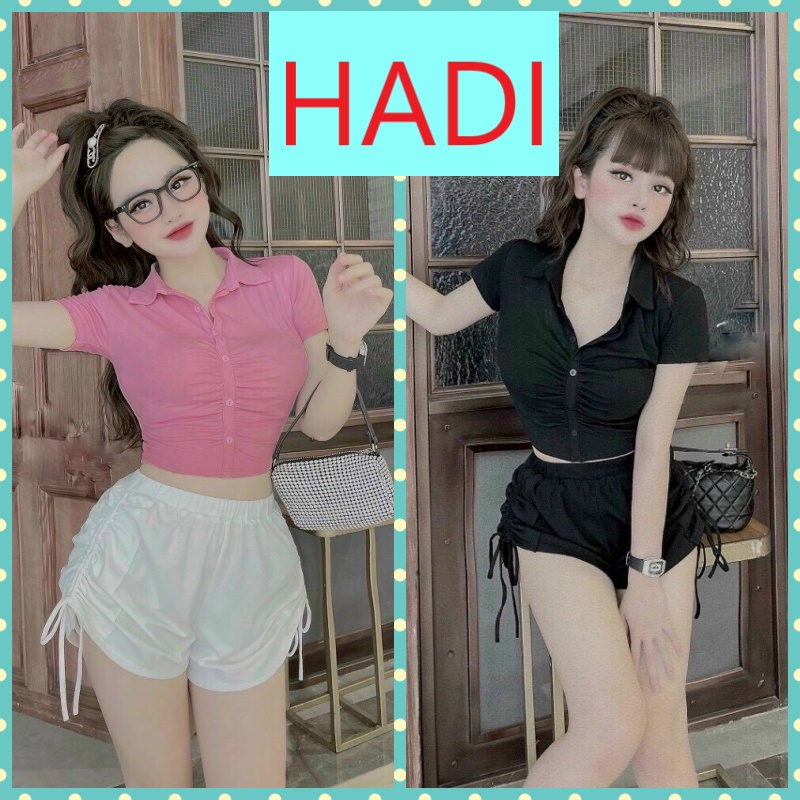 [ PHƠI PHỚI ] ÁO CROPTOP KIỂU LỬNG NỮ CỔ POLO NHÚNG NGỰC NGẮN TAY MÀU ĐEN TRẮNG HỒNG CÁ TÍNH THOÁNG MÁT SIÊU PHONG CÁCH