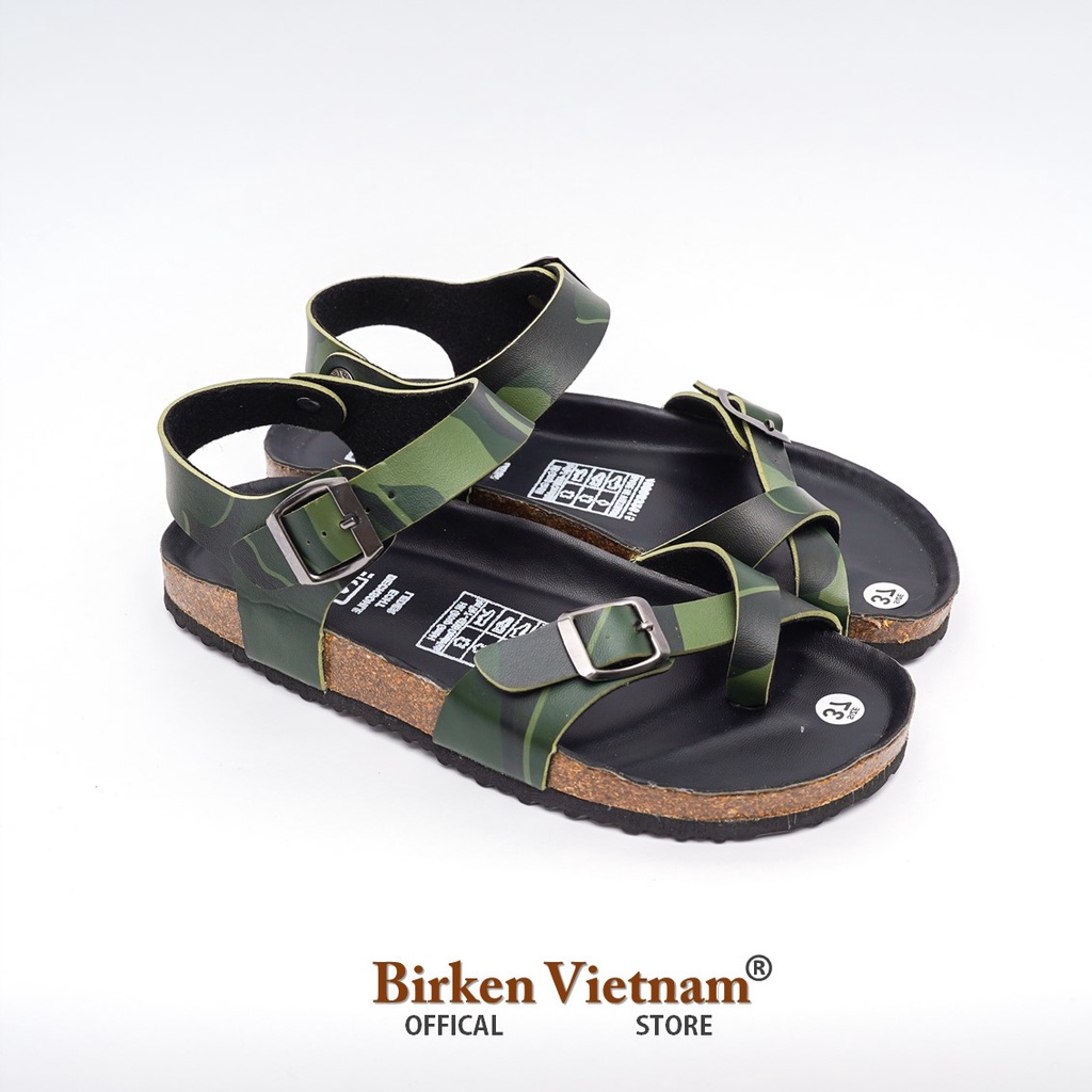 Mã R14 Sandal ĐẾ TRẤU Da PU Camo Rằn Ri Quai Chéo Xỏ Ngón Unisex Birken Vietnam Bioline