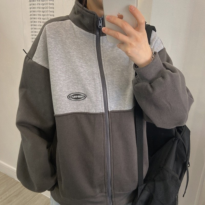 Áo khoác nỉ thu đông cho nam nữ phối hai màu, freesize dưới 80kg | BigBuy360 - bigbuy360.vn