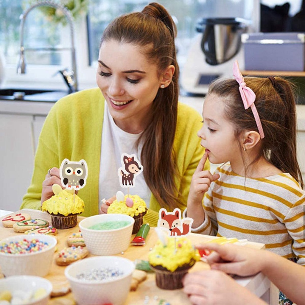 Set 48 Phụ Kiện Trang Trí Bánh Cupcake Hình Động Vật Bằng Len Dễ Thương