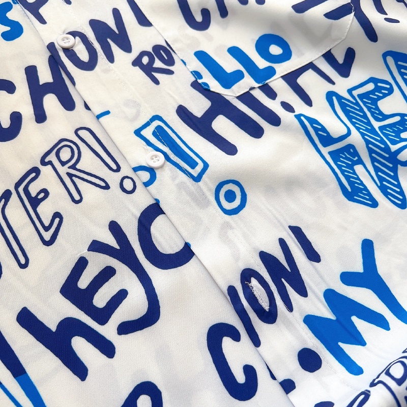 Áo Sơ Mi Nam Tay Ngắn Dáng Rộng In Chữ Phong Cách Hawaii Cá Tính