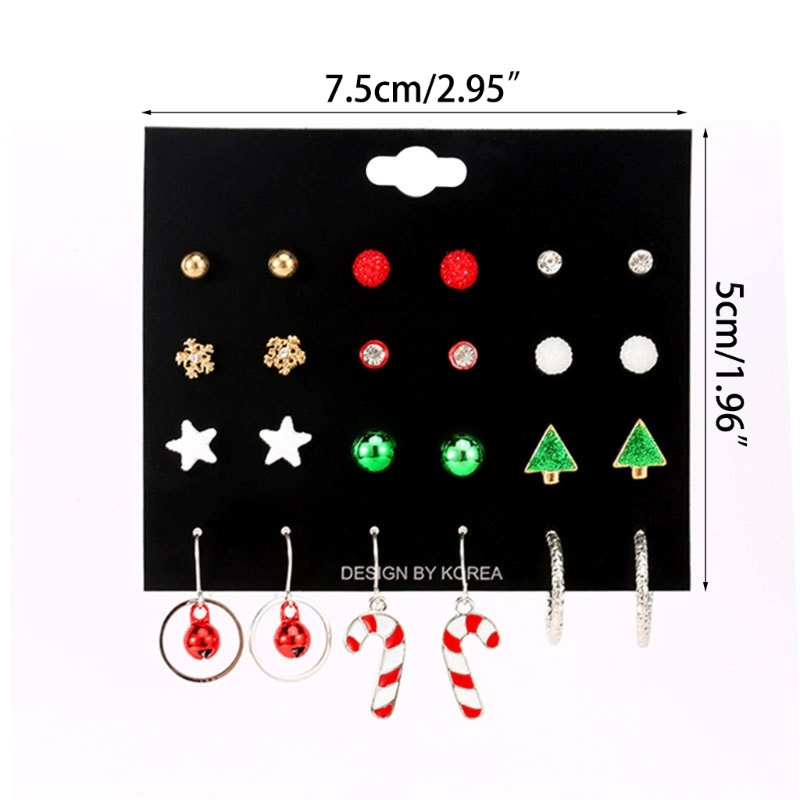 Set 12 Cặp Khuyên Tai Hình Cây Thông / Hoa Tuyết / Chuông Giáng Sinh Cho Nữ