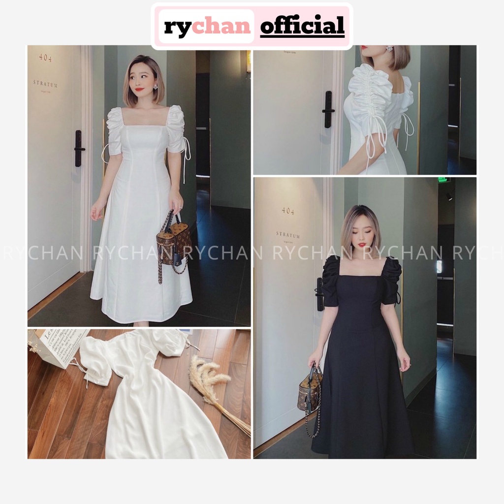 Đầm Xòe Cổ Vuông Tay Rút Dáng Dài 2 Màu - DX860