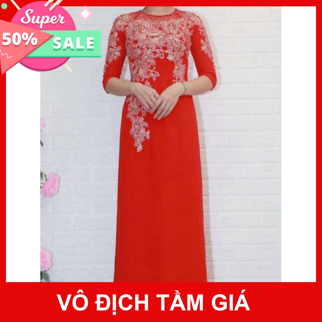 Áo dài ăn hỏi màu đỏ 4 tà