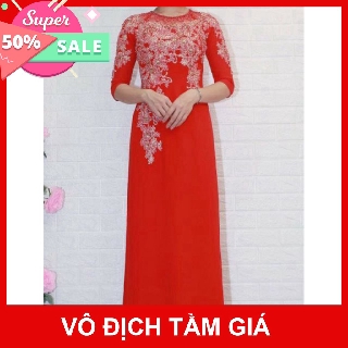 Áo dài ăn hỏi màu đỏ 4 tà