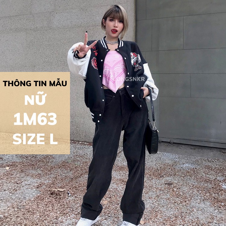 _ Áo khoác Varsity Đen họa tiết Longsnkr chất nỉ cao cấp - Bomber /Varsity