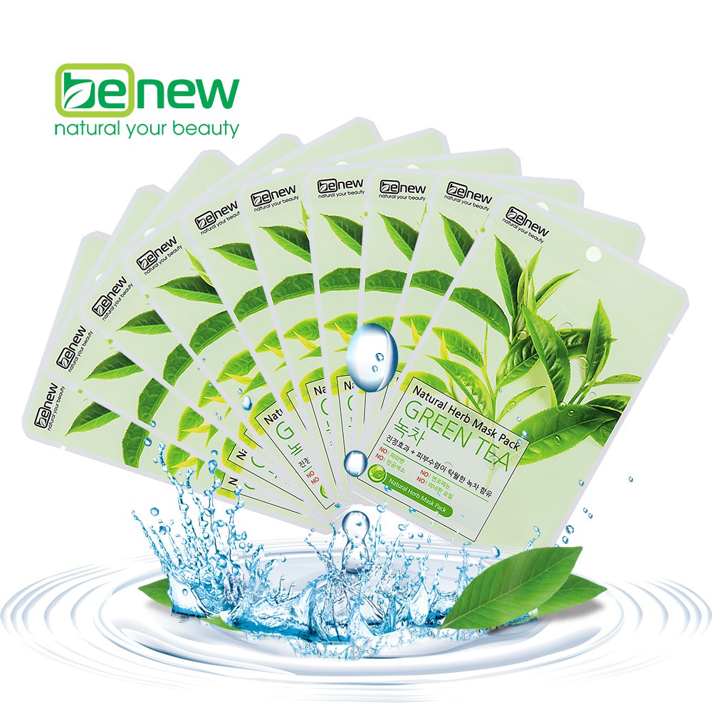 Bộ 10 miếng Mặt nạ trà xanh Benew Natural Herb Mask Pack Green Tea 22ml