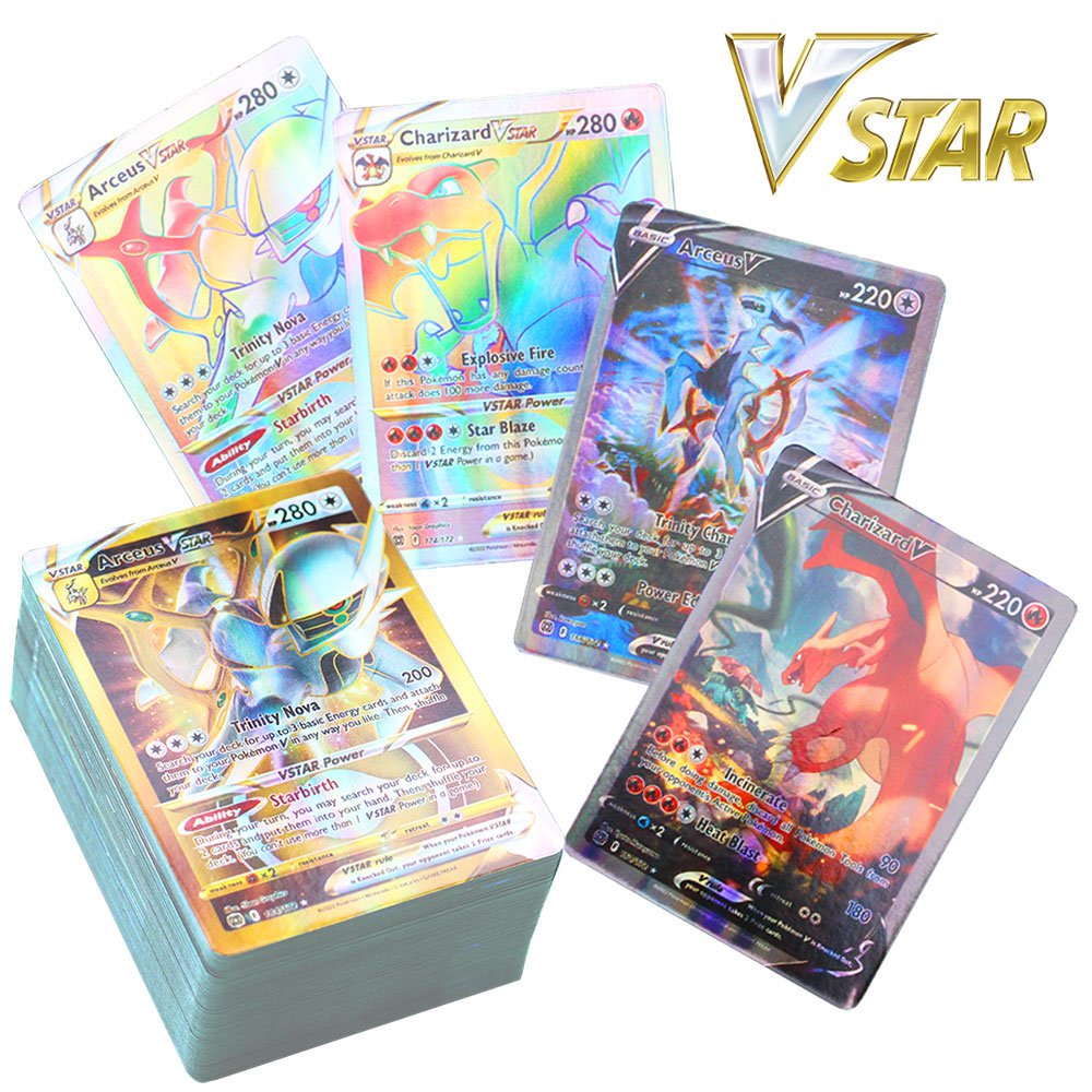 Bộ Thẻ Bài Pokemon Vstar Vmax GX in Tiếng Anh Màu Cầu Vồng Sáng Bóng Quà Tặng Cho Trẻ Em