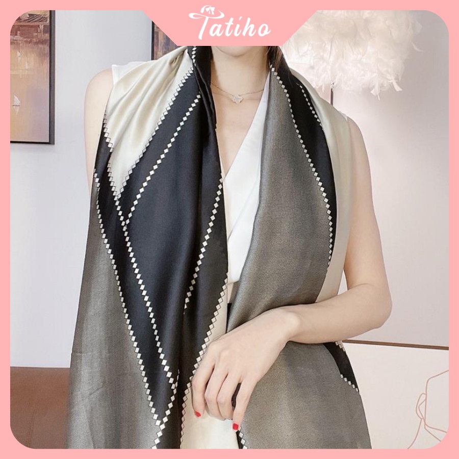 [Hàng Xịn, Giá Tốt] Khăn Choàng Quàng Cổ Lụa Cao Cấp Hình Học Sang Trọng - Chất Liệu Silk - 90x180cm - Mã KS013