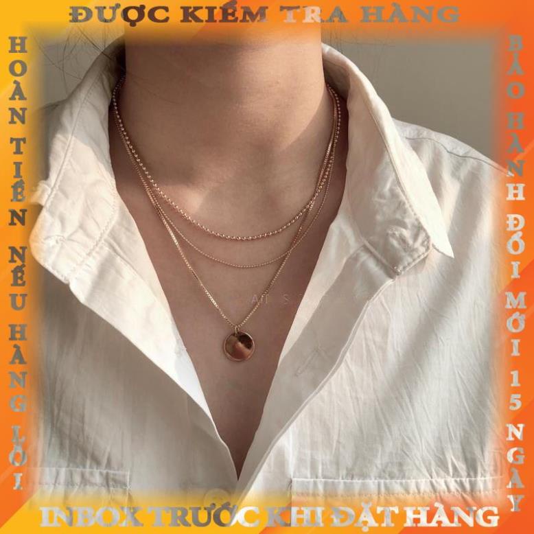 Dây chuyền đeo sát cổ nhiều lớp mặt hình đĩa phong cách punk thời trang Hàn Quốc cổ điển tranduong