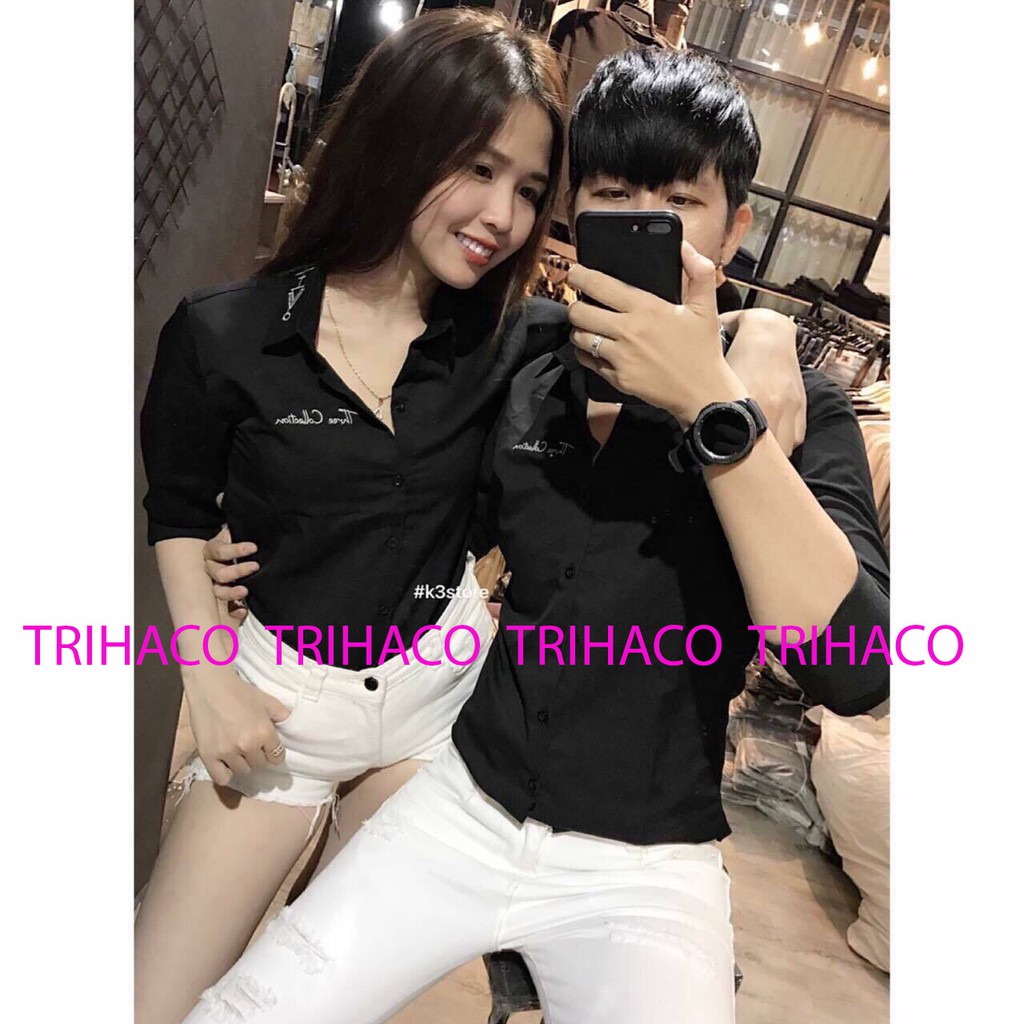 (HCM) Sơ mi lụa cặp phong cách cá tính dễ thương (Trắng- Đen )