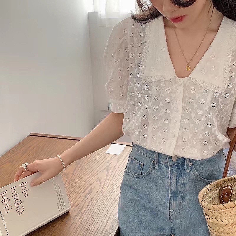 Sơ Mi Ren Đũi Hoạ Tiết nhí ,Hàng Quảng Châu UlZzang 2021 | BigBuy360 - bigbuy360.vn