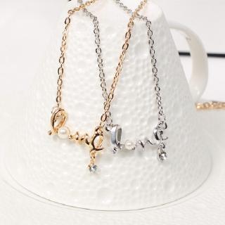 Dây chuyền mặt chữ LOVE ngọc trai vòng cổ mạ vàng đính đá pha lê nữ tính thanh lịch phong cách hàn quốc trang sức nữ
