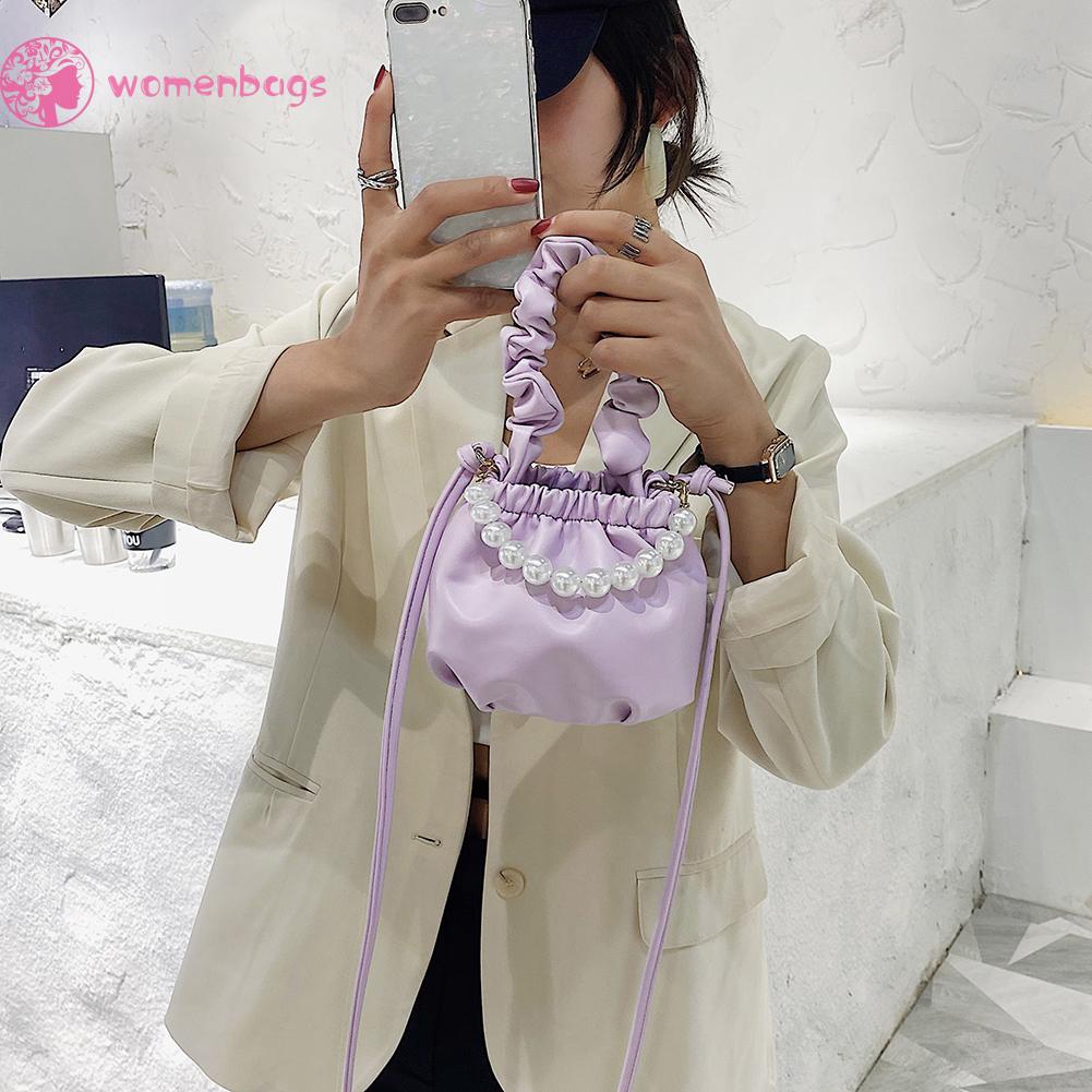 Túi đeo chéo mini xếp nếp bằng da đính ngọc trai thời trang cho nữ | BigBuy360 - bigbuy360.vn