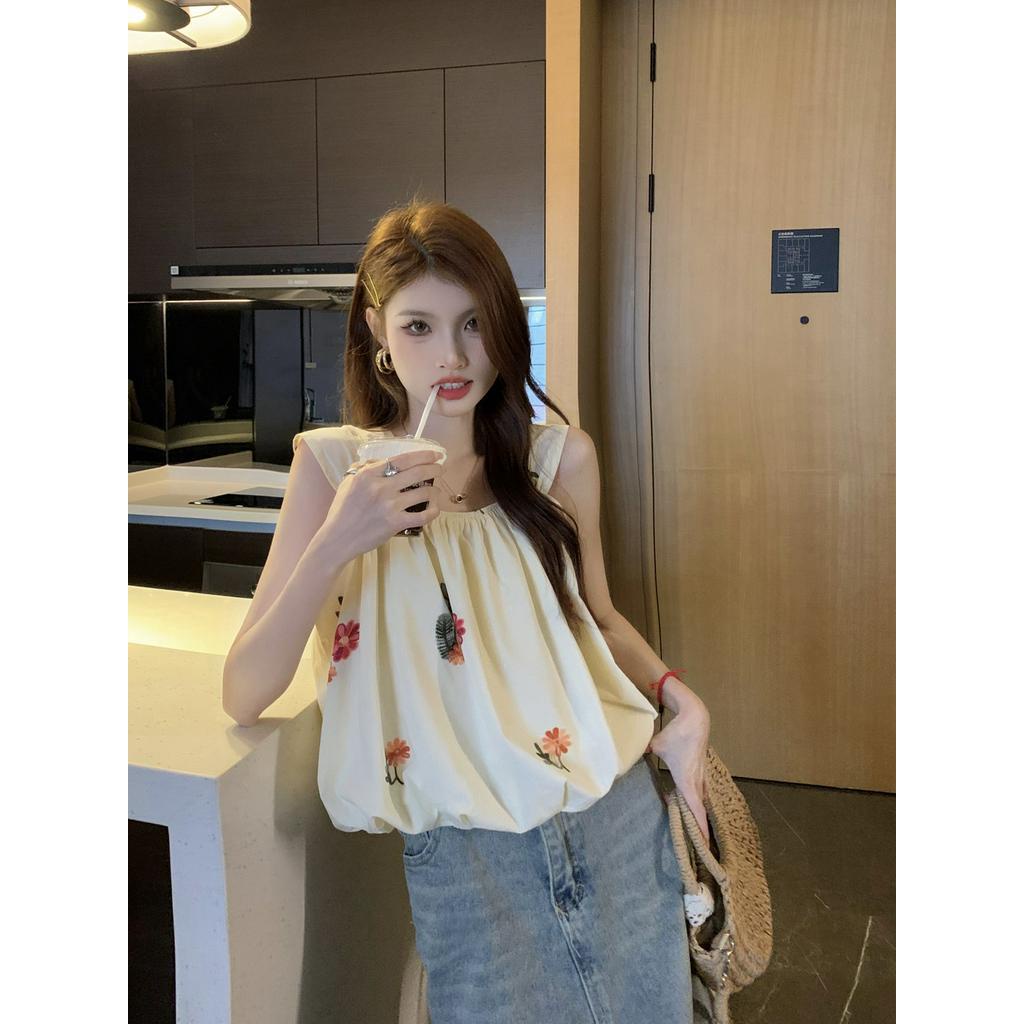 Áo Sơ Mi Không Tay Thêu Hoa Mùa Hè 63114
