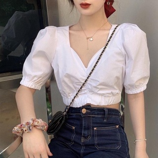 Áo croptop tay ngắn bo eo tay bồng - AO066