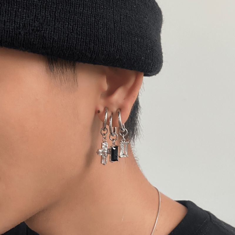 Khuyên kẹp tai đính đá zircon phong cách hip hop Hàn Quốc cho cặp đôi 19A1335