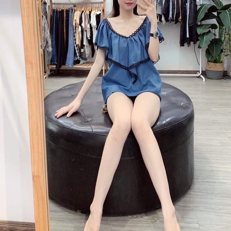 Set đồ nữ áo bèo viền ren sooc sịn hàng quảng châu cao cấp | BigBuy360 - bigbuy360.vn