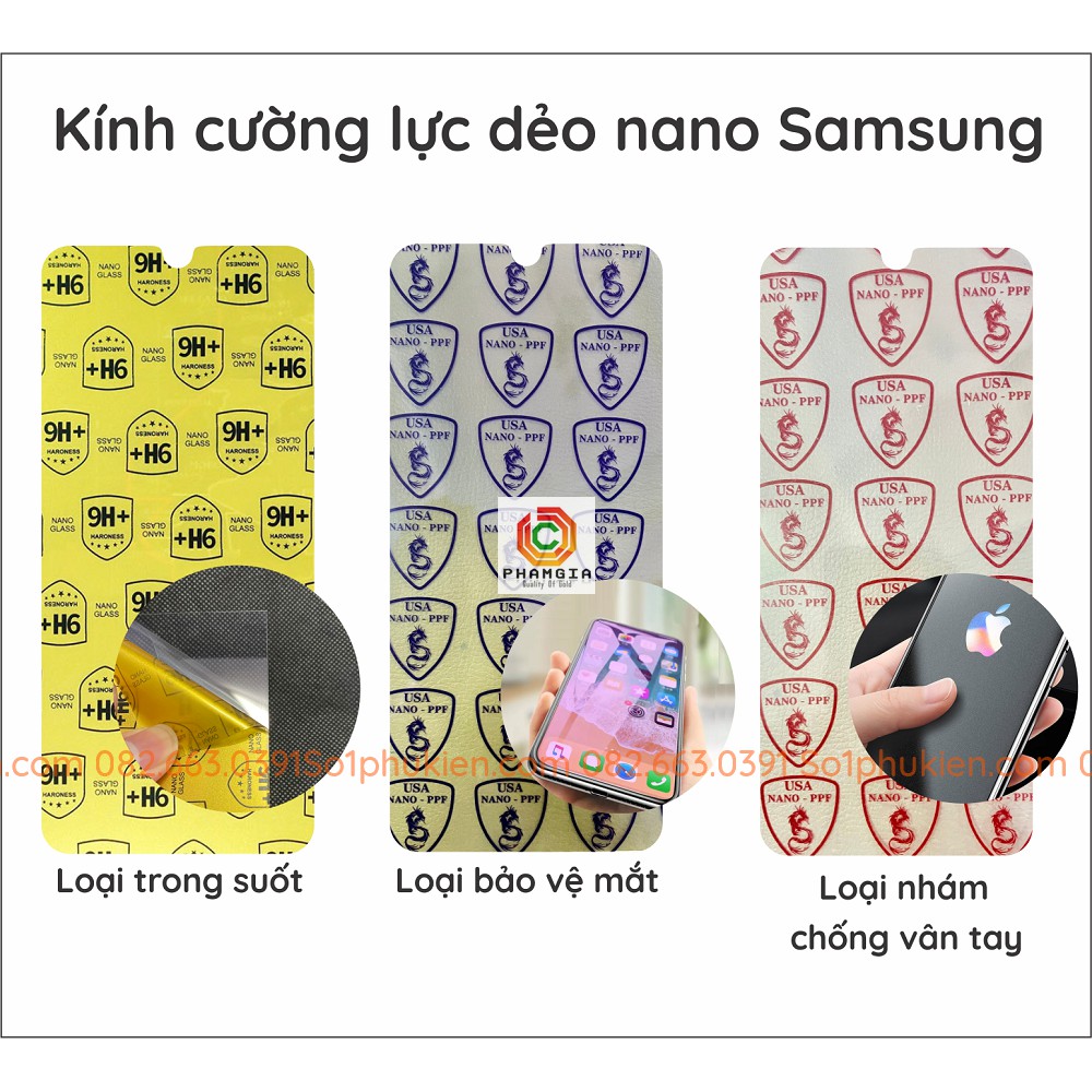 Dán cường lực dẻo nano Galaxy A10/A10S/A20/A20E/A30/A30S/A31/A50/A70/A80/A81/A90/A91 trong suốt (siêu bền)