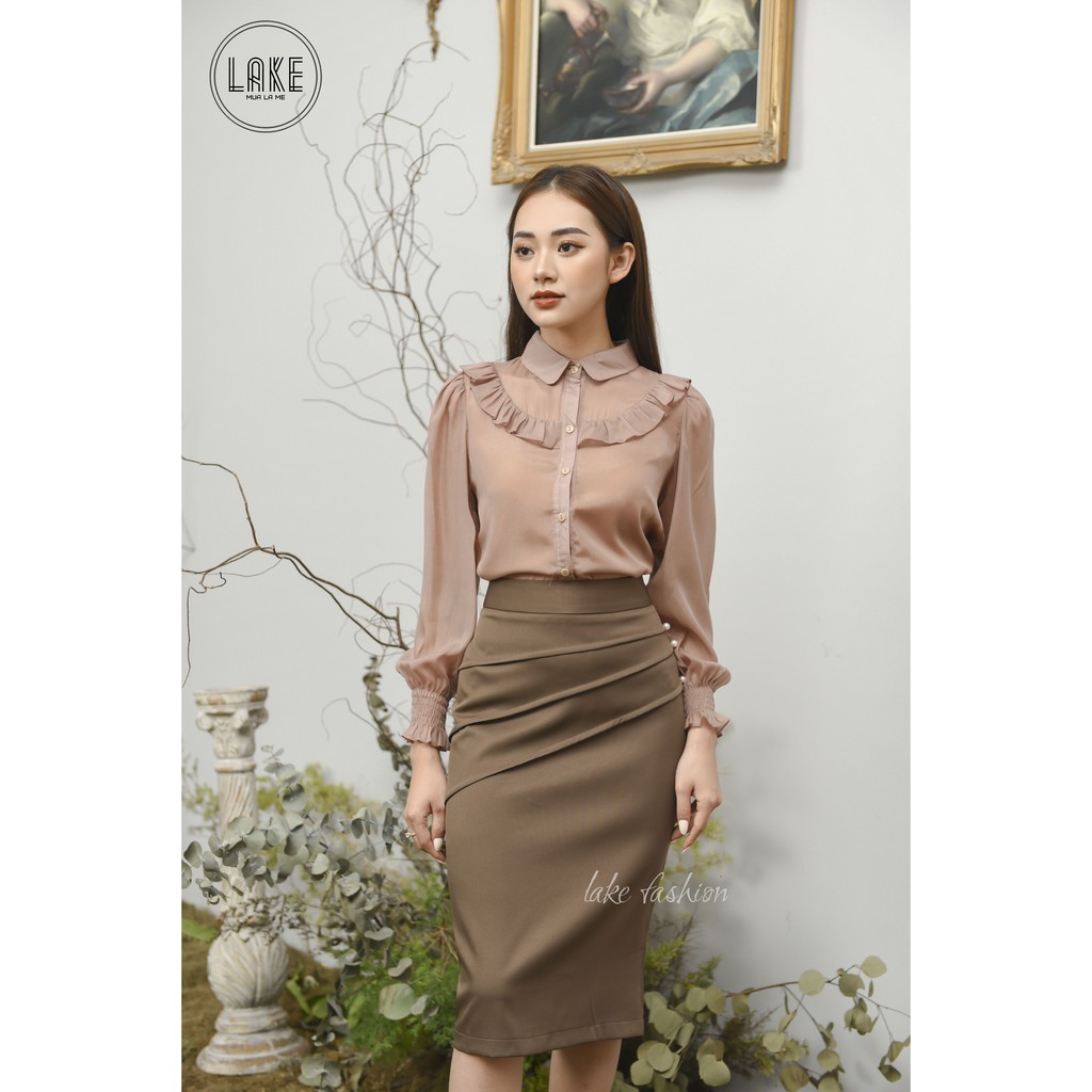 [ Áo sơ mi nữ đẹp 2021 ] ao so mi, cổ sen vai bèo tay chun lake fashion LA28