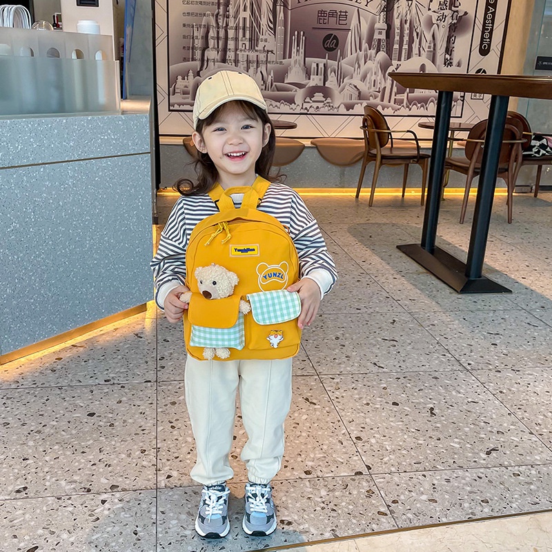 Balo mẫu mới cho bé kèm gấu đính trên cặp siêu cute, Hàng Quảng Châu Cao Cấp