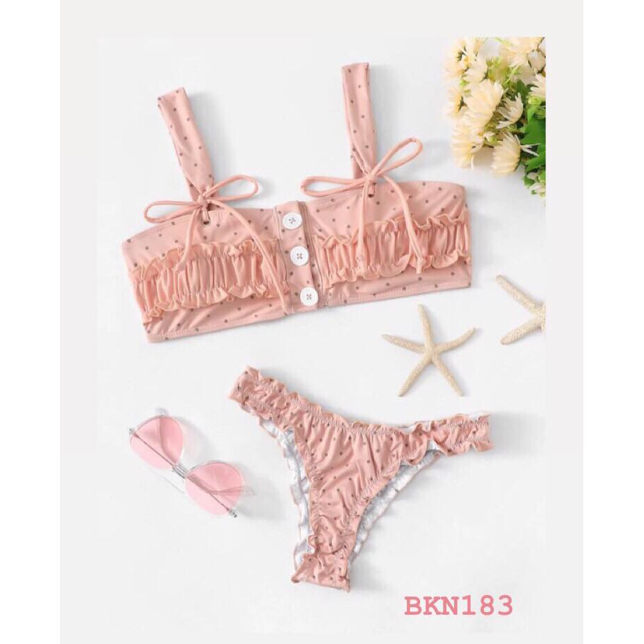 [BKN183] &lt;ÂU&gt; SET BIKINI HỒNG CHẤM BI QUẦN THONG/LỌT KHE