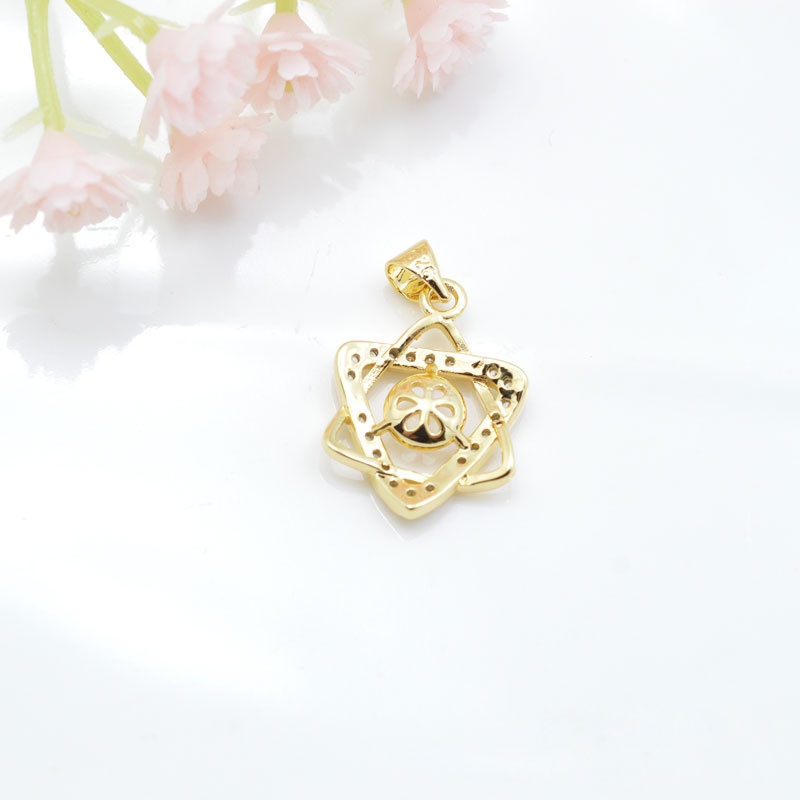 [M3DB] Phụ kiện trang sức (DIY) - Mặt dây chuyền mặt khay trống ngọc 6 cánh sao đính hạt nạm đá lấp lánh