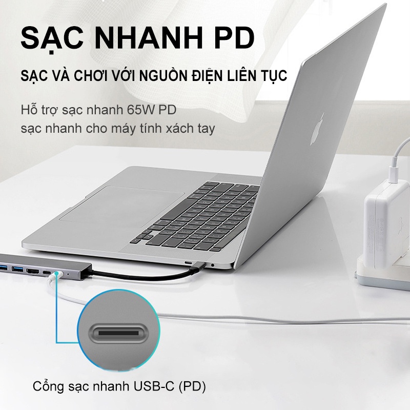 {HOT} Hub Type C 8in1-Cổng chuyển đổi HUB USB Type-C to HDMI,USB 3.0,0SD,TF,RJ45,PD Type-C cho Laptop Macbook{NBZJQ}
